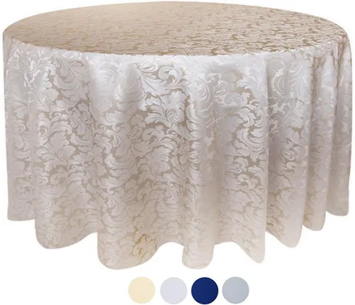 Miniatura 7 de Tektrum Mantel redondo de damasco jacquard de 90 pulgadas, resistente al agua, a prueba de derrames, resistente a las manchas, sin arrugas, ideal