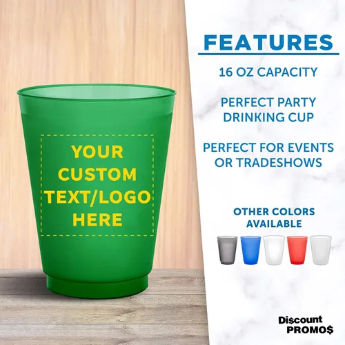 Miniatura 2 de Vasos de plástico esmerilado personalizados para estadios, paquete de 100, texto promocional, logotipo, 16 onzas, vasos de fiesta reutilizables