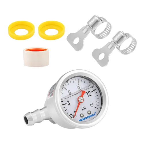 Miniatura 6 de MEASUREMAN - Manómetro, 0 a 15 psi, relleno glicerina, esfera 1.5 pulgadas, caja acero inoxidable 304, montaje central posterior 1/8 NPT, adaptador