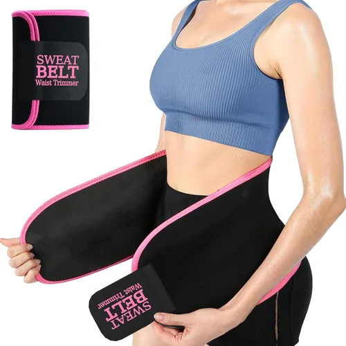 ZPP Entrenador de cintura para mujeres y hombres, banda de sudor de neopreno, cinturón reductor de cintura adelgazante para entrenamiento Negro/Rosa