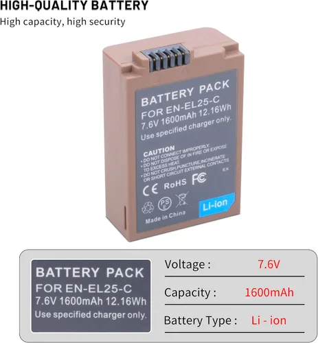 Miniatura 2 de Paquete de 2 baterías de repuesto EN-EL25 EN-EL25a con puerto de carga rápida USB-C compatible con cámara Nikon ZFC / Z30 / Z50, cargador MH-32