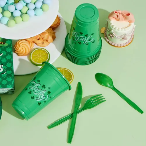 Miniatura 7 de JOYIN Juego de 72 tazas de 16 onzas para el día de San Patricio, color verde, desechables, de plástico, para decoración de fiesta de San Patricio