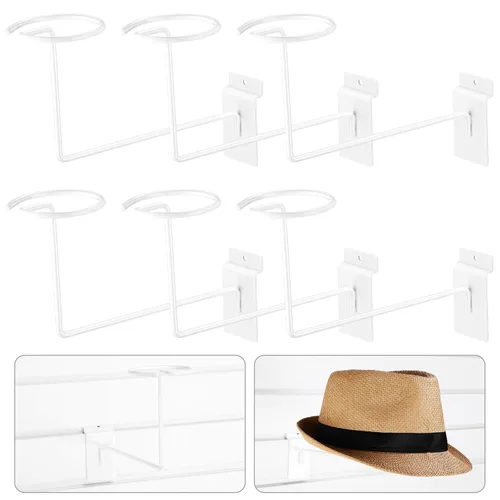 Kigley 6 piezas de soporte de pared para sombreros, estante de metal para casco, estante de exhibición de tienda minorista, accesorios de pared de