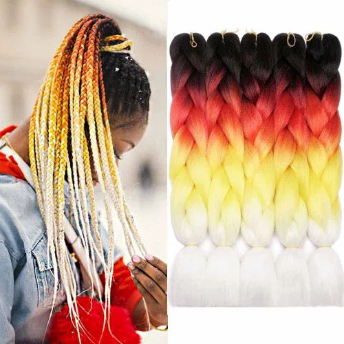 Miniatura 29 de Extensiones de cabello trenzado color gris degradado, 5 unidades, trenzas sintéticas de 24 pulgadas, 2 tonos, cabello gris para trenzas de caja, #28