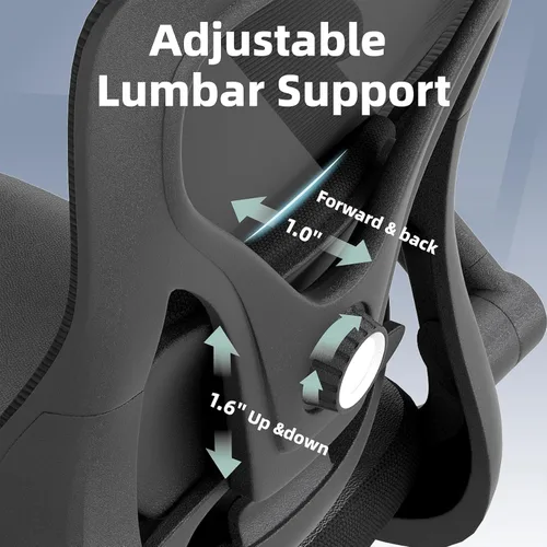Miniatura 3 de ralex-chair Silla de oficina ergonómica con soporte lumbar ajustable, silla de escritorio con respaldo de malla y asiento de piel sintética, silla