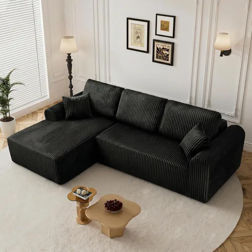 Miniatura 10 de Sofá seccional sin costuras de 108" en forma de L para sala de estar, cómodo sofá de corduroy con chaise, amplios reposabrazos, asiento profundo