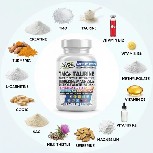 Miniatura 4 de Clean Nutra TMG Supplements 1000mg Multivitamínico metilado para mujeres y hombres Taurina B6 Vitaminas B12 D3 K2 Trimetilglicina Magnesio