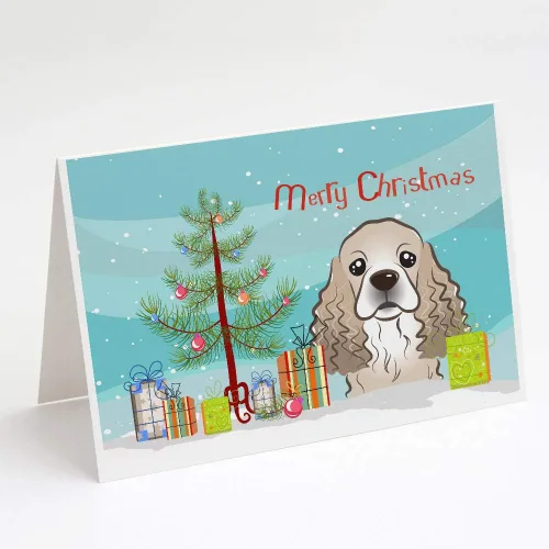 Miniatura 16 de Caroline's Treasures BB1616GCA7P - Tarjetas de felicitación y sobres de árbol de Navidad y sabueso afgano, paquete de 8 tarjetas en blanco