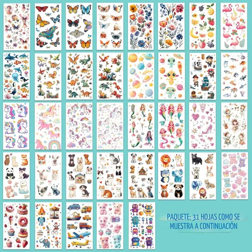 Miniatura 2 de Tatuajes para niños, más de 350 estilos mixtos (37 hojas), juego de calcomanías temporales de tatuajes, regalo para niñas y niños, dinosaurios