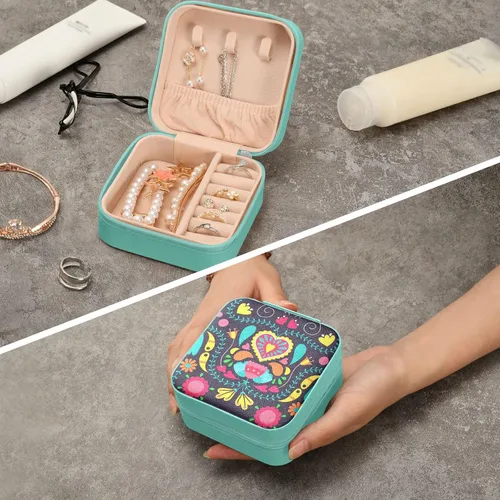 Miniatura 8 de Tatenale Joyero de viaje, pequeño organizador de joyas, almacenamiento para anillos, aretes, collar, niñas, mujeres, hombres, floral, negro