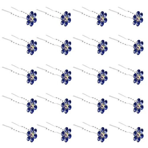 Miniatura 11 de QIUTIMIY Paquete de 20 horquillas para el cabello con flores de cristal (azul) con diamantes de imitación para novia, boda, accesorios de joyería