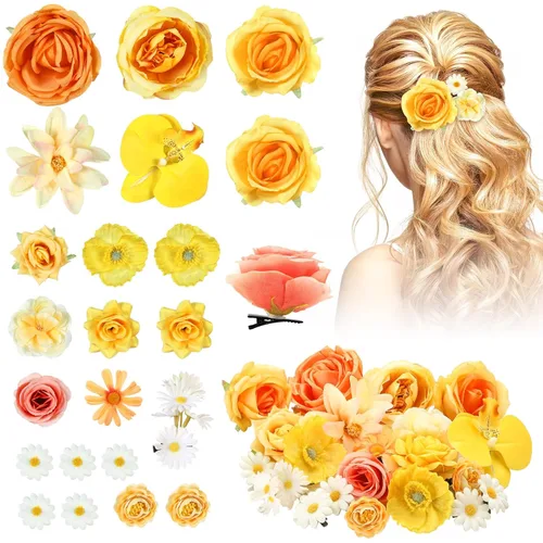 Miniatura 17 de BBTO 21 piezas pinzas para el pelo con diseño de flores, pasadores para el cabello con rosas, diademas para mujer, accesorios de flores, estilo Azul