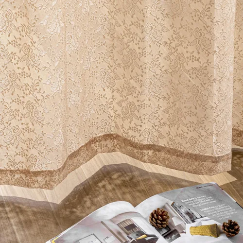 Miniatura 5 de H.ebony Cortinas de Encaje Beige de 72 Pulgadas de Largo Cortinas Transparentes de Gasa con Flores Victorianas Cortina de Encaje de Privacidad