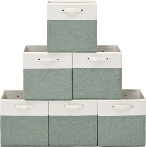 Miniatura 7 de FinishingBo Contenedores de almacenamiento de lino fino de 13 x 13 pulgadas con asas, cajas de cubo de tela, organizadores de cestas para estantes