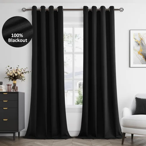 Miniatura 34 de Cream Linen Blackout Curtains 90 Length 2 Panels Set for Living Room Bedroom, 100% Black Out Thermal Insulated Linen Drapes, Room Darkening Grommet