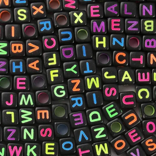 Miniatura 7 de 1200 piezas 4×7mm Cuentas de letras del alfabeto, cuentas acrílicas redondas negras y coloridas, para pulseras y hacer joyas