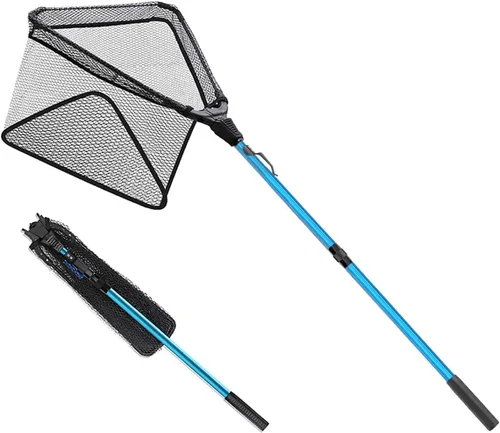 Miniatura 10 de SAN LIKE Red de pesca para peces Red de aterrizaje plegable con mango de poste de goma telescópico antideslizante para niños y adultos en agua