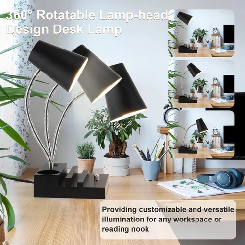 Miniatura 6 de LALISU Lámpara de escritorio de estudio con carga USB y luz nocturna tipo C, lámpara de mesa LED de cuello de cisne, lámpara de mesa de estudio