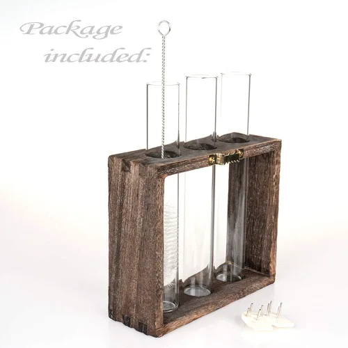Miniatura 6 de Estación de propagación de madera con 3 tubos de ensayo de vidrio, soporte de terrario de vidrio de mesa para esquejes hidroponía, decoración