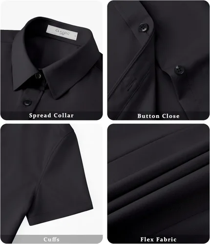 Miniatura 6 de Camisas con botones para mujer, de manga corta, elásticas, sin arrugas, para negocios, casual, oficina, blusa de trabajo