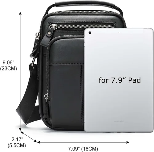 Miniatura 3 de PRELITER Bolso cruzado de cuero genuino para hombre, bolso de hombro de cuero genuino para hombres para negocios y actividades al aire libre