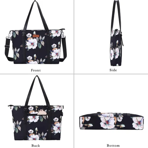 Miniatura 6 de MOSISO Bolsa de mano para laptop con puerto USB (13-13.3 pulgadas) con asa superior ajustable, bolsa para computadora portátil para mujeres, hibisco
