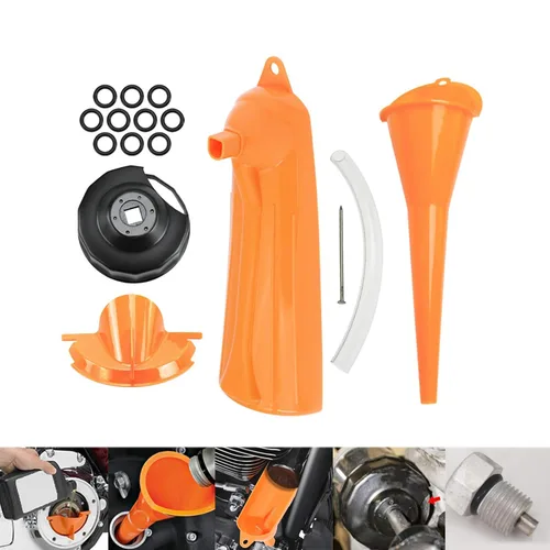 Miniatura 2 de Juego de embudo de llenado de cárter para llenado de aceite con llave de filtro de aceite y tapones de drenaje primarios compatibles con Harley