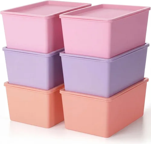 Miniatura 10 de Menkxi 6 contenedores de almacenamiento con tapas, pequeños contenedores de almacenamiento de plástico apilables, cestas de almacenamiento, caja