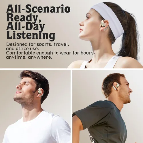 Miniatura 7 de OHAYO Auriculares de oreja abierta, auriculares con gancho ergonómico para la oreja, auriculares Bluetooth 5.4 con pantalla digital inteligente