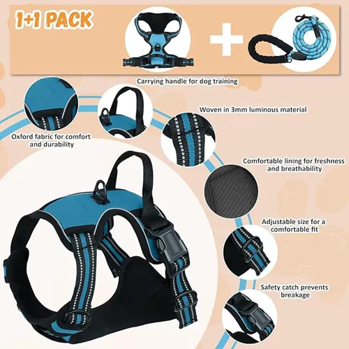 Miniatura 3 de Dog Harness, No Pull Large, Release on Neck, Front Back Clips Dog Vest Harness Reflective Adjustable Padded,for Outdoor Walking Training(L,Black)