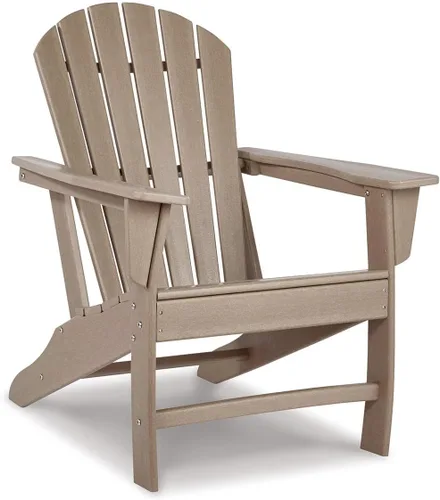 Diseño de autor por Ashley - Silla para patio exterior Sundown Treasure Adirondack de HDPE, color marrón claro