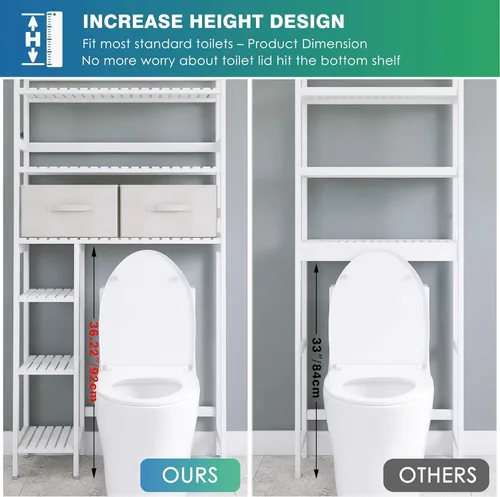 Miniatura 6 de SMIBUY Almacenamiento sobre el inodoro con cajones, estante organizador grande de baño para ahorrar espacio, soporte independiente detrás del Blanco