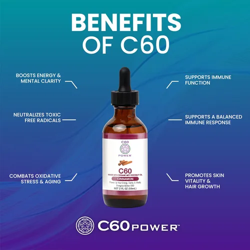 Miniatura 3 de C60 Power C60 con sabor a canela en aceite de coco orgánico MCT, bienestar natural y apoyo antioxidante para hombres y mujeres, 99.99% C60 puro