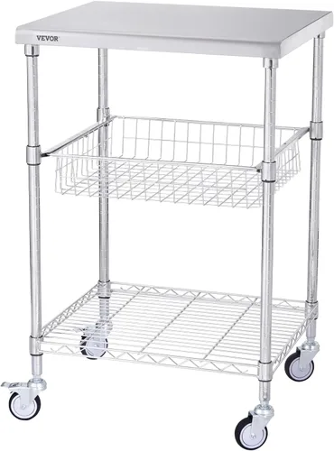 Miniatura 9 de VEVOR Carrito Utilitario de Cocina, 36.6"x20"x24" Carrito Rodante de Alambre de 3 Niveles, Carrito de Servicio de Acero con Capacidad de 470LBS