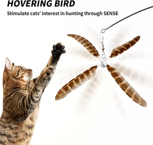 Miniatura 4 de uahpet Juguetes de plumas naturales para gatos de interior, varita retráctil para gatitos, 60 pulgadas, distancia de caza segura, juguetes
