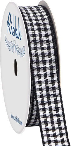 Miniatura 26 de Ribbli Cinta de Guinga Negra y Blanca, 100% Poliéster con Borde Tejido, 0,64 cm x 9,14 metros, Cinta a Cuadros, Cinta de Cuadros de Búfalo (Negra 1)