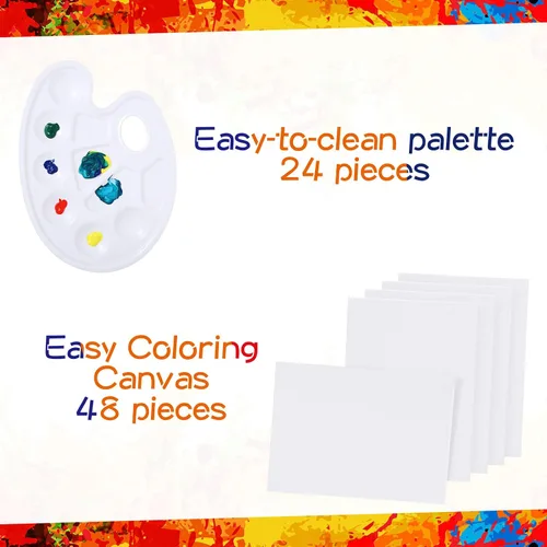 Miniatura 3 de Juego de 24 kits de pintura artística, suministros de pintura para artistas, incluye 144 pinceles para manualidades, 48 lienzos blancos, 24