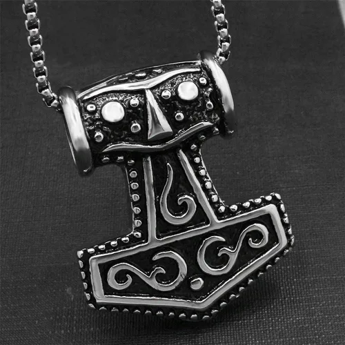 Miniatura 3 de Collar con colgante de martillo de Thors de acero inoxidable, vintage, vikingo, nórdico, con cadena