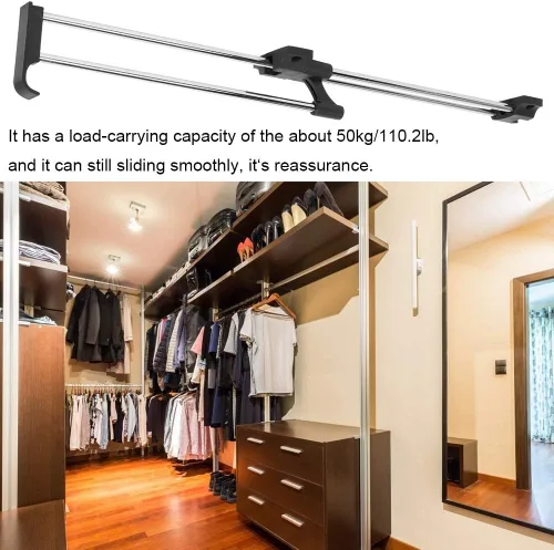 Miniatura 2 de Percha telescópica para ropa, barra telescópica para armario, barra de ropa doble para colgar, barra telescópica para ropa, ropero, barra extraíble