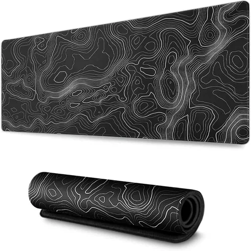 AQQA Alfombrilla grande para mouse (35 x 17 pulgadas), extendida XXXL con base de goma antideslizante, líneas de mapa topográfico de fondo, contorno