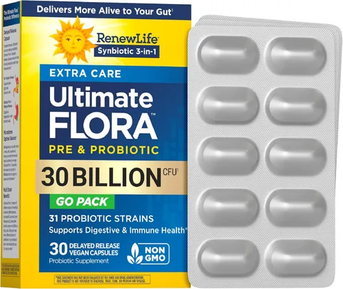 Renew Life Extra Care Go-Pack Cápsulas probióticas, suplemento diario que apoya la salud inmune, digestiva y respiratoria, L. Rhamnosus GG, libre de