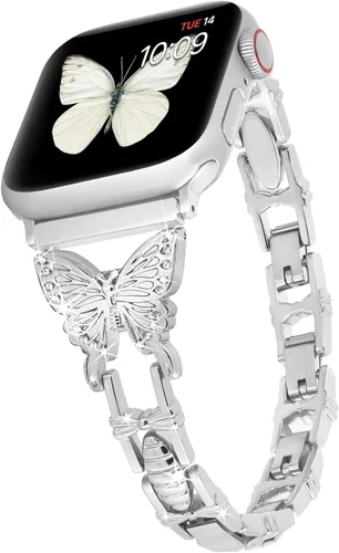 Miniatura 11 de Correa de mariposa compatible con Apple Watch Band de 1.575 pulgadas con funda para iWatch Series 6, SE, 5, 4, bonitas correas de joyería de metal