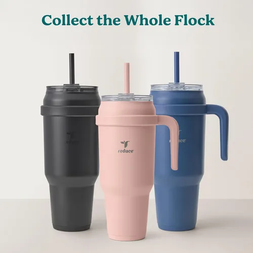Miniatura 7 de Reduce Vaso de acero inoxidable de 50 onzas con asa, doble pared aislada al vacío, taza de viaje, tapa a prueba de sudor y popote reutilizable
