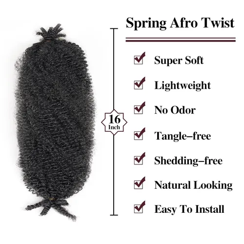 Miniatura 4 de ROKTRESS Cabello afro Spring Twist de 16 pulgadas, 8 paquetes de cabello trenzado Marley Twist para rastas sintéticas, extensiones de cabello 1b
