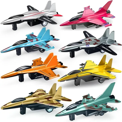 Paquete de 8 juguetes de avión para niños de 3, 4, 5, 6 a 9 años, aviones de metal fundido a presión, aviones de combate, aviones a chet, modelo