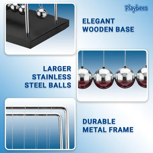 Miniatura 5 de Juguete de escritorio de 7 cuentas Newton's Cradle Balance Balls – Base de madera negra, decoración de oficina, divertido juguete de ciencia física