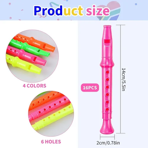 Miniatura 2 de Paquete de 12 grabadoras de plástico de 5.5 pulgadas para niños, flauta de colores mixtos, instrumento musical, juguete para recuerdos de fiesta