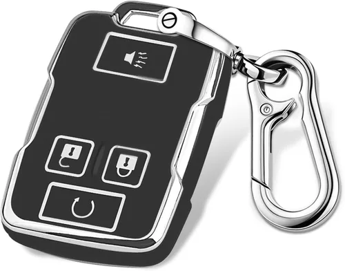 QBUC Funda para llavero Chevy con llavero de TPU suave, compatible con Chevy Colorado, Silverado, Suburban Tahoe, GMC Sierra Yukon Canyon (A: negro)