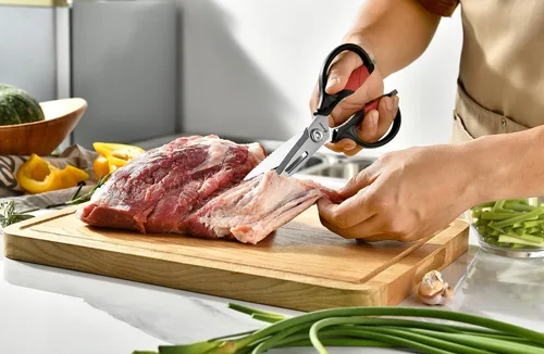 Miniatura 2 de Tijeras de cocina – Tijeras de cocina resistentes para pollo, carne, alimentos, verduras, 9.25 pulgadas de largo, color negro y rojo