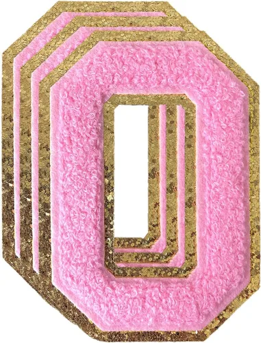 Miniatura 23 de 3 parches de números de chenilla negra, tamaño grande de 4-1/2" parches de números para planchar, parches universitarios para ropa, 8" Borde oro rosa